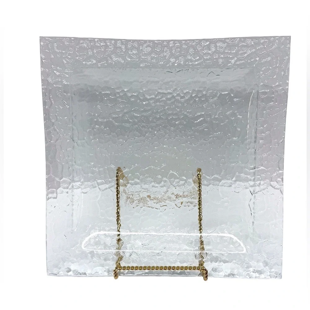 Scandinavian Textured Glass Platter Square 14”x14” Clear EUC